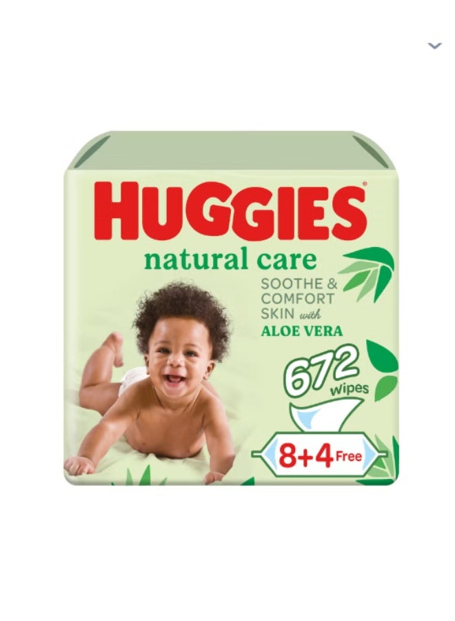 مناديل هاجيز الطبيعية للأطفال، مناديل بخلاصة الصبار، عبوة من 12 قطعة × 56 منديل، 672 منديل